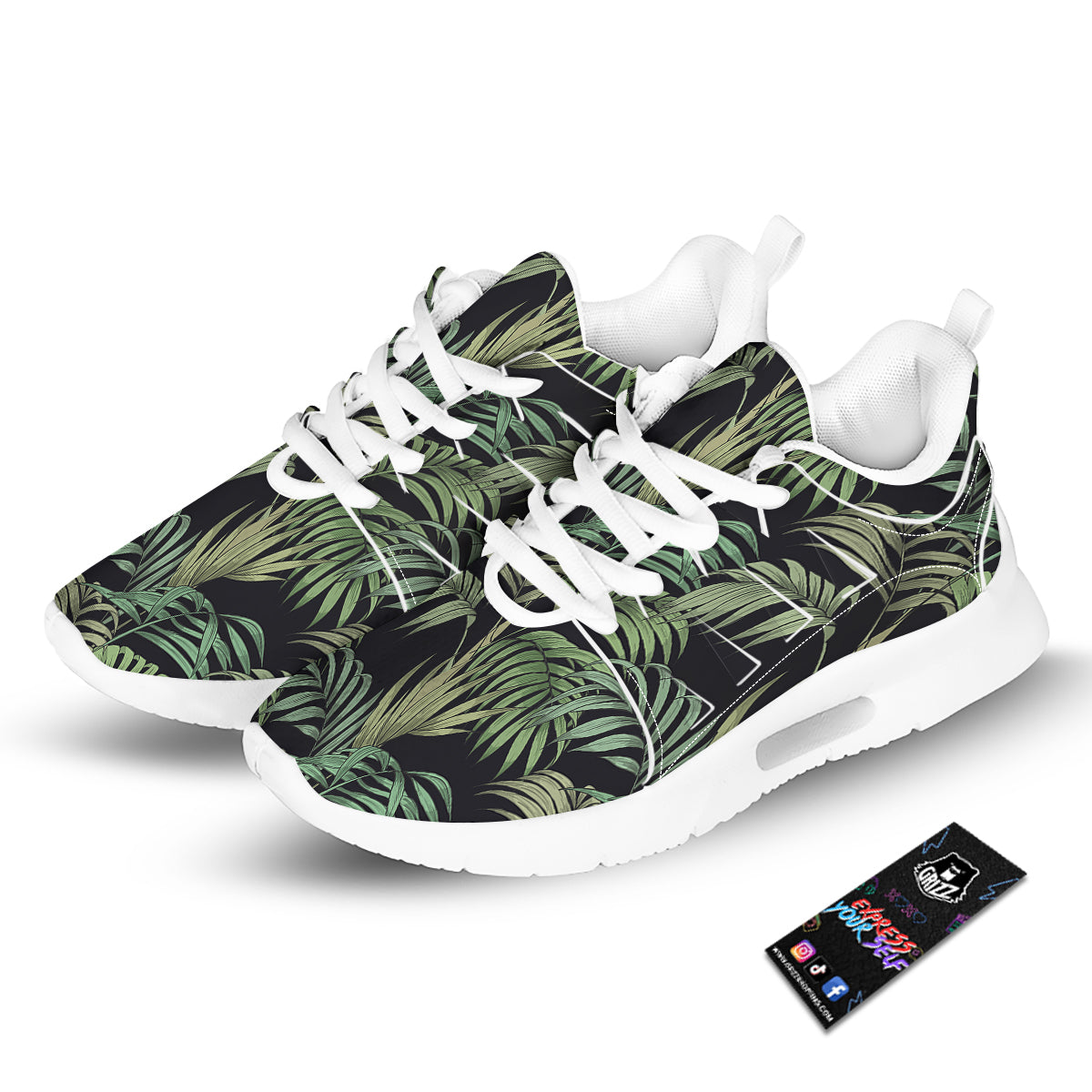 Fern Leaf Tropical Print Pattern Tennis Shoes-grizzshop