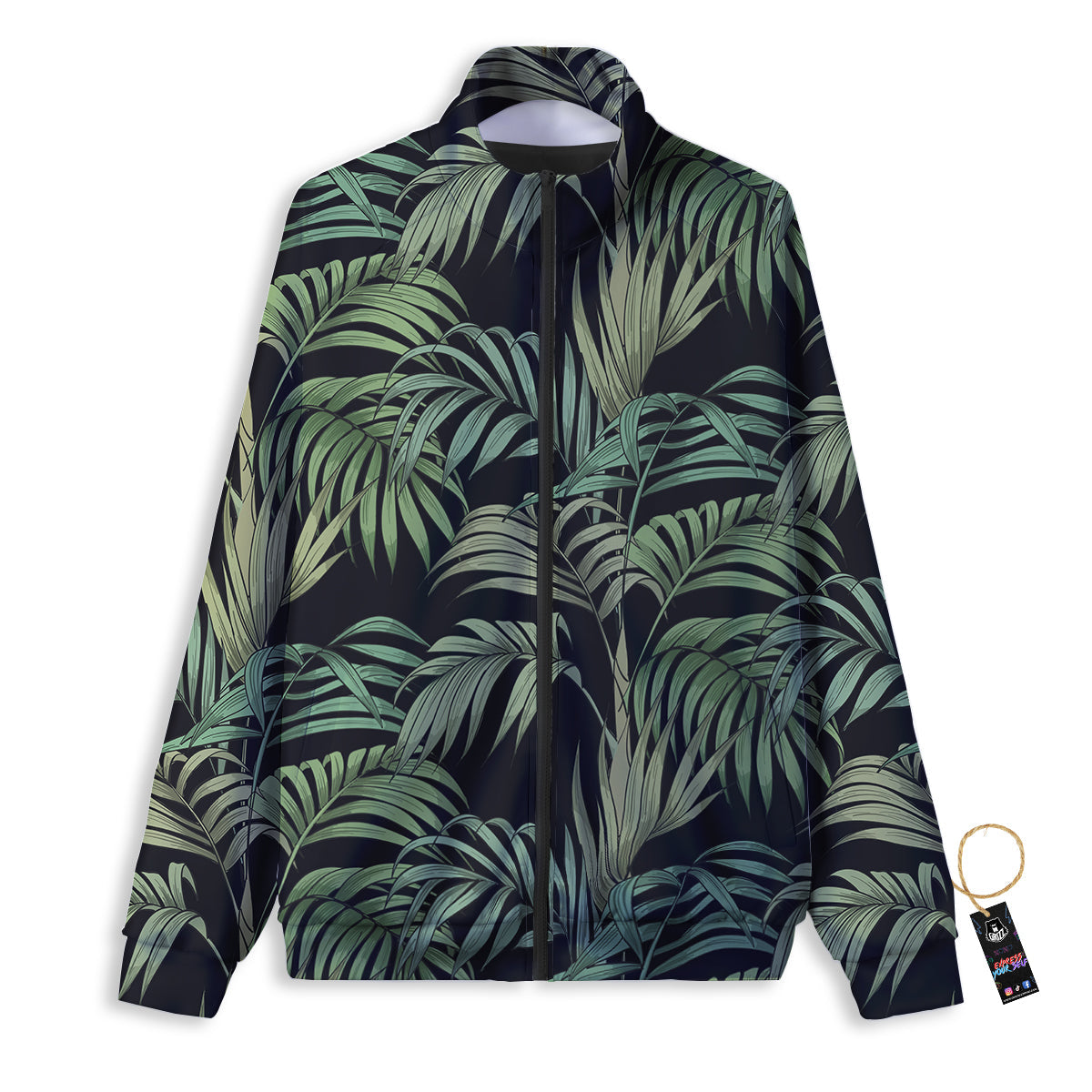 Fern Leaf Tropical Print Pattern Track Jacket-grizzshop