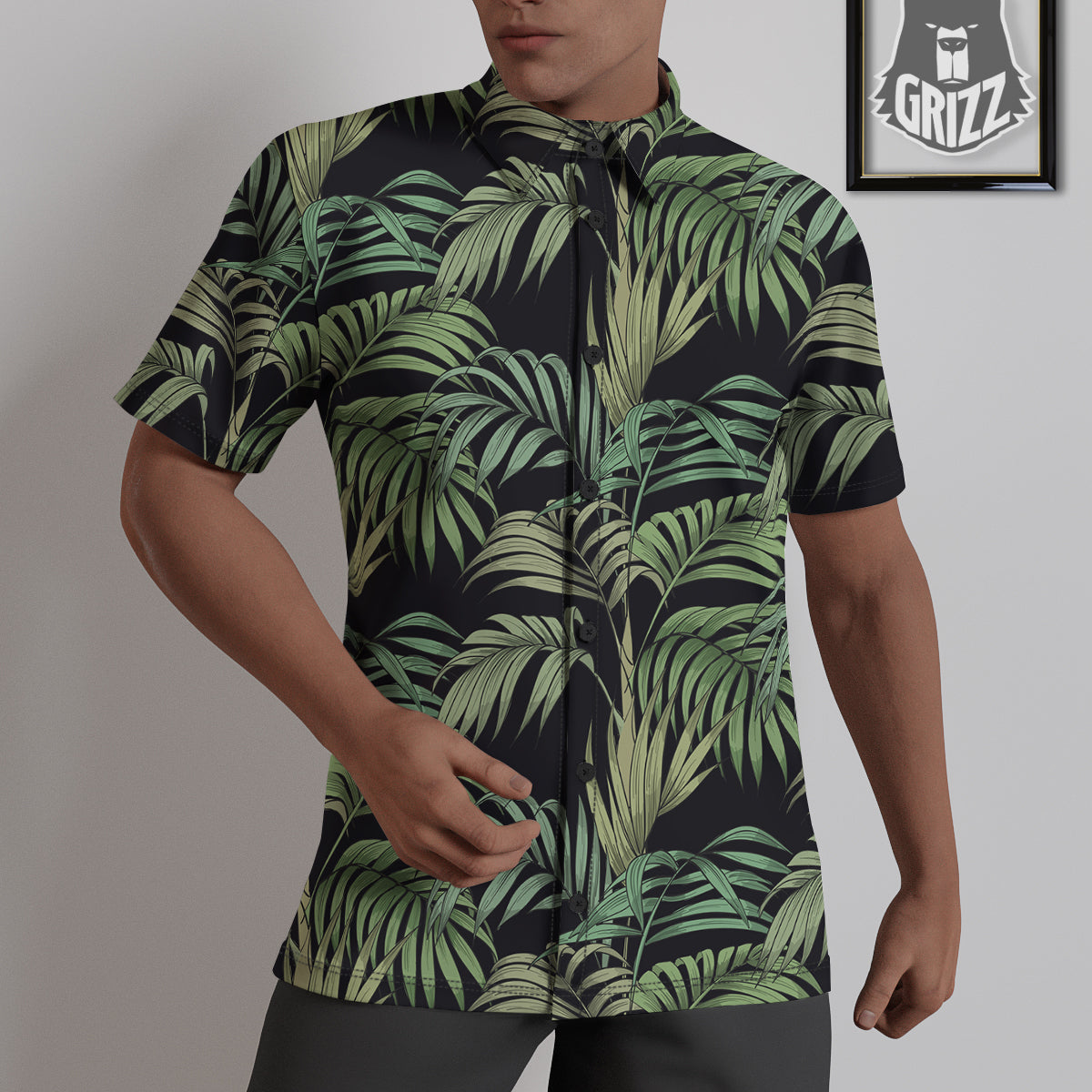Fern Leaf Tropical Print Pattern Untucked Shirts-grizzshop