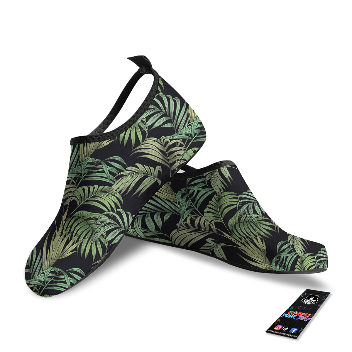 Fern Leaf Tropical Print Pattern Water Shoes-grizzshop