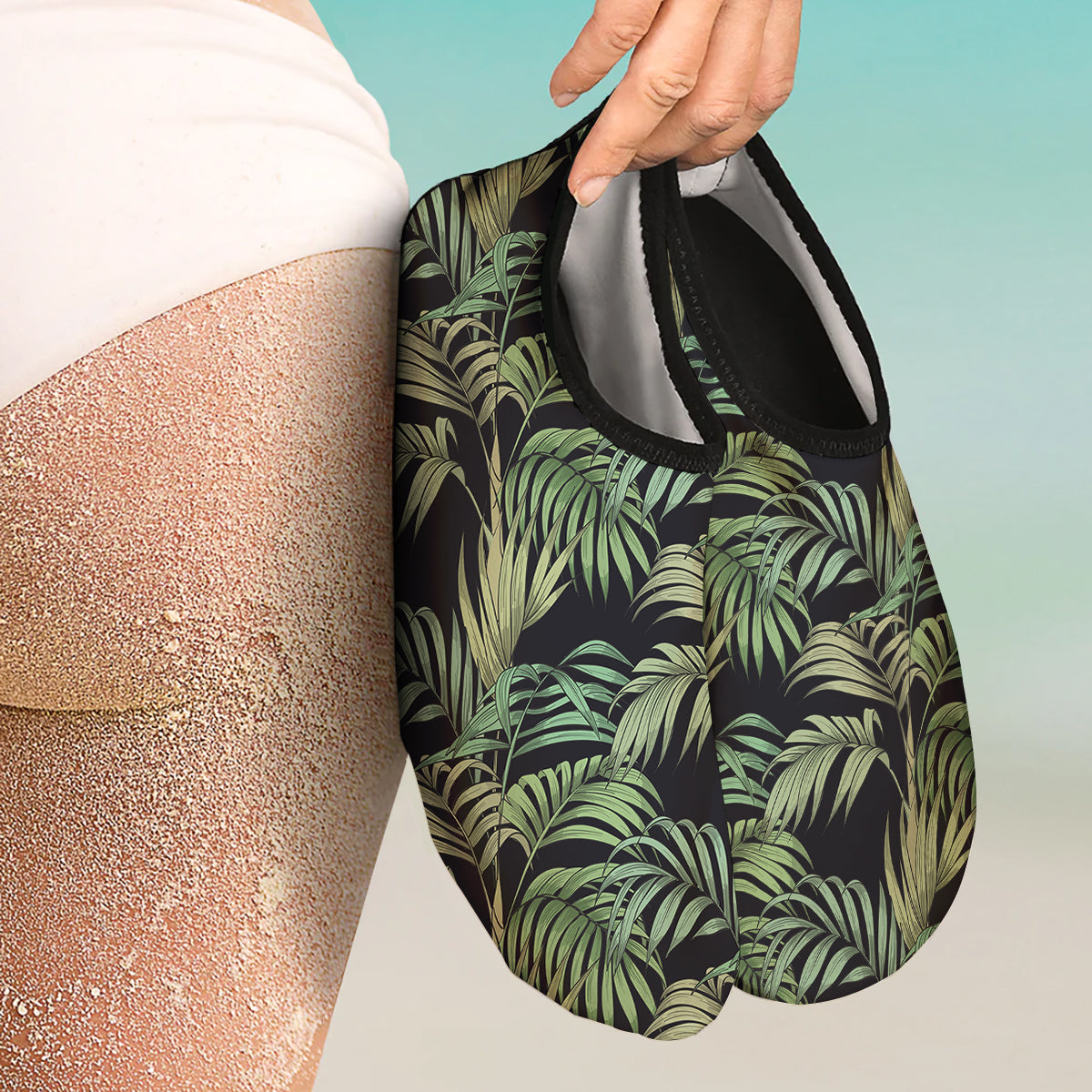 Fern Leaf Tropical Print Pattern Water Shoes-grizzshop