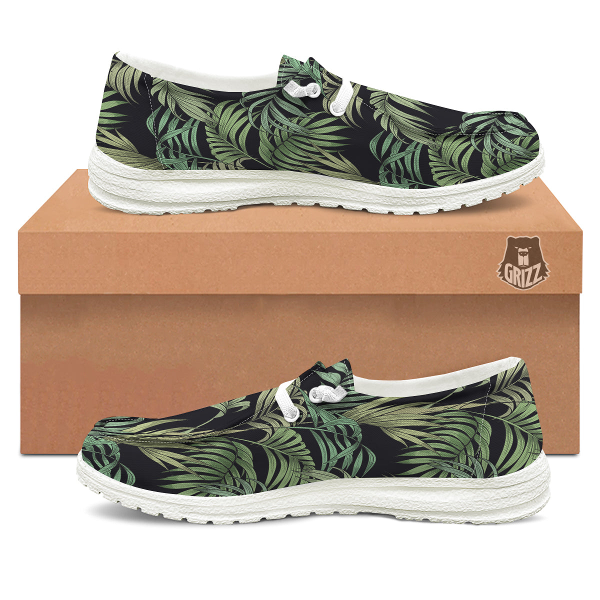 Fern Leaf Tropical Print Pattern White Loafers-grizzshop