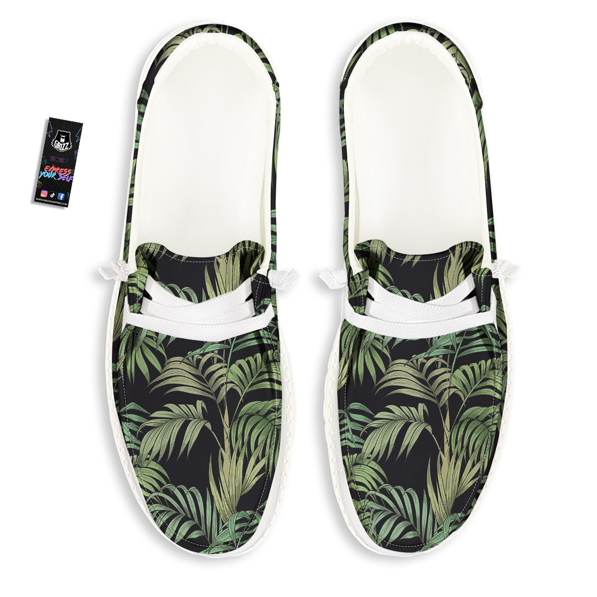 Fern Leaf Tropical Print Pattern White Loafers-grizzshop