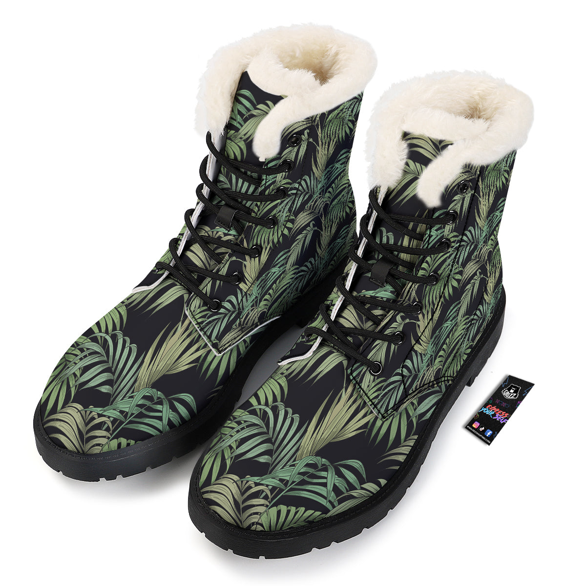 Fern Leaf Tropical Print Pattern Winter Boots-grizzshop