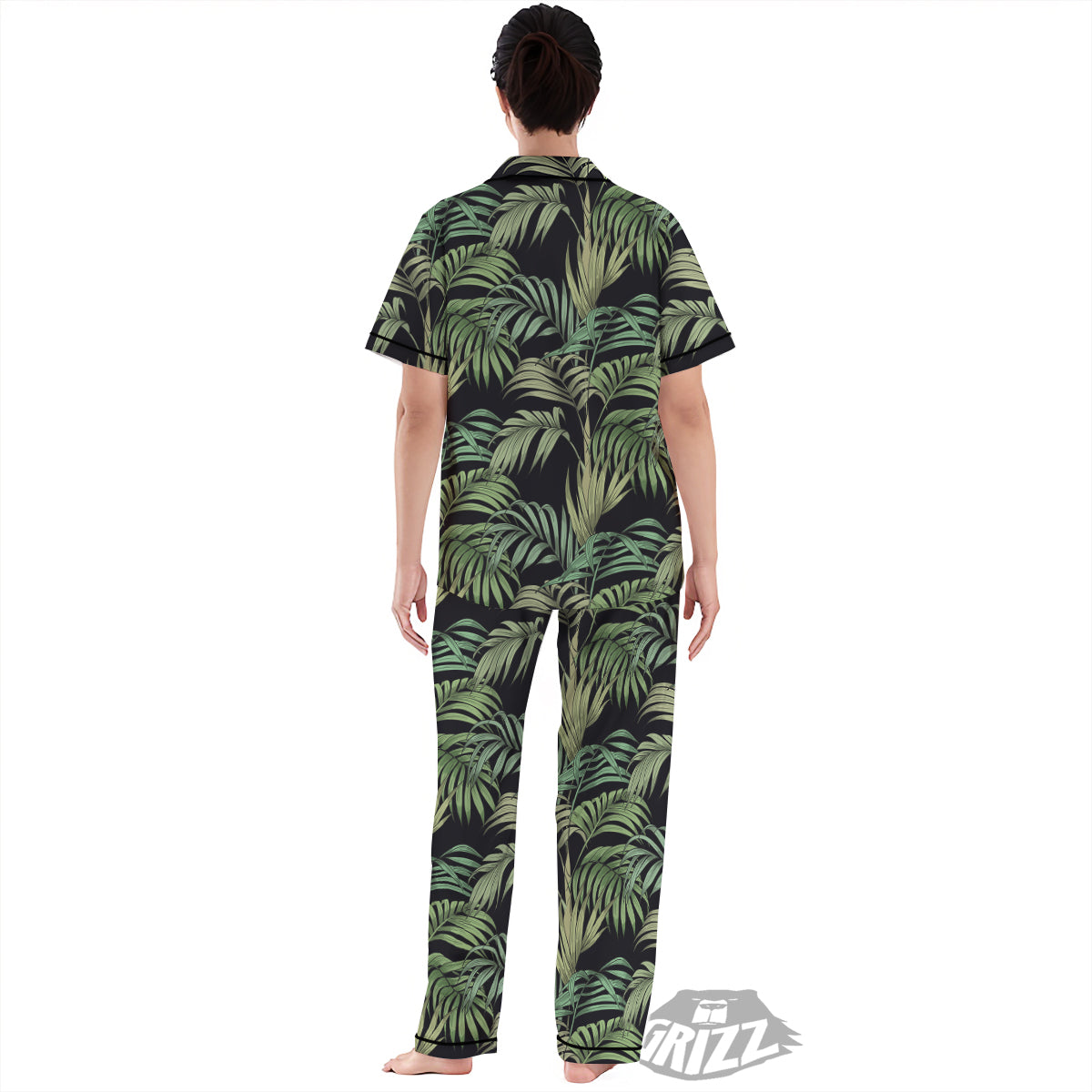 Fern Leaf Tropical Print Pattern Women's Pajamas Set-grizzshop