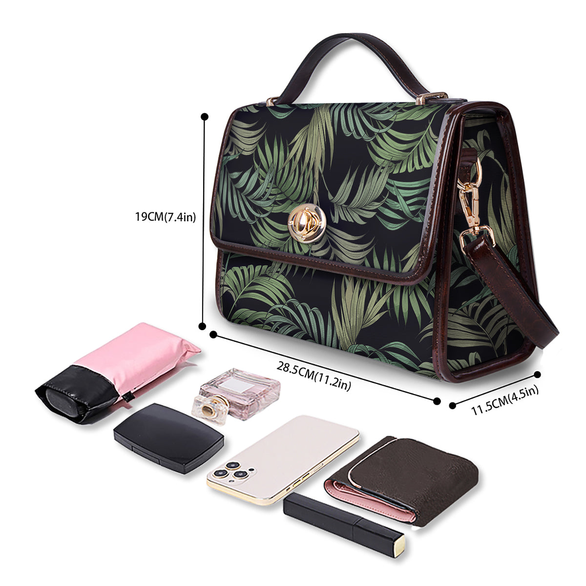 Fern Leaf Tropical Print Pattern Women's Satchel Bag-grizzshop