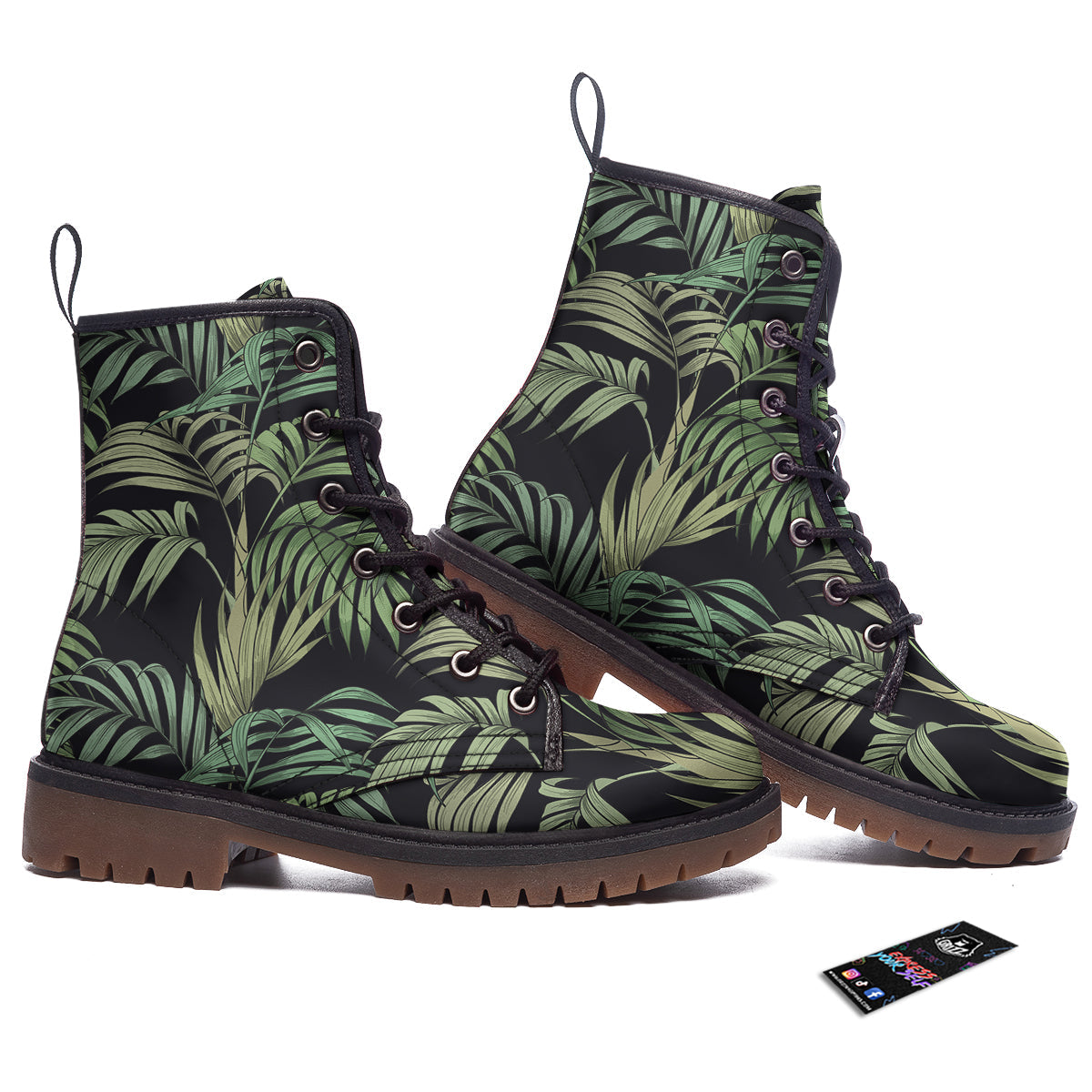 Fern Leaf Tropical Print Pattern Work Boots-grizzshop