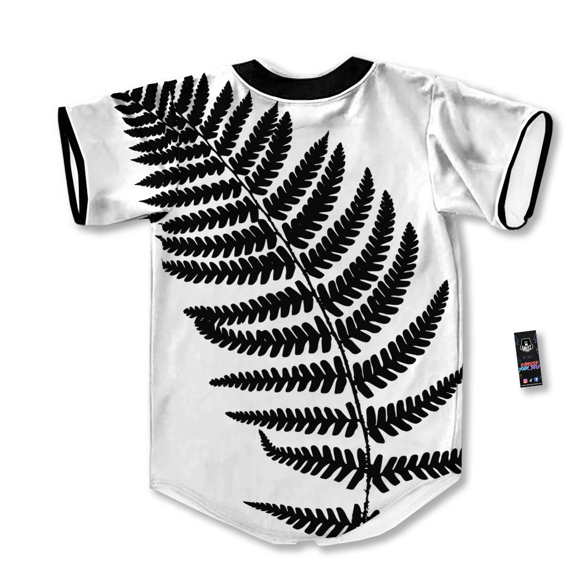 Fern Leaf White And Black Print Baseball Jersey-grizzshop