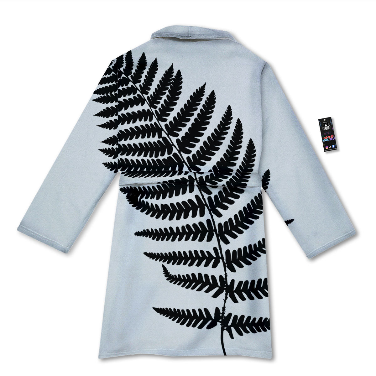 Fern Leaf White And Black Print Bathrobe-grizzshop