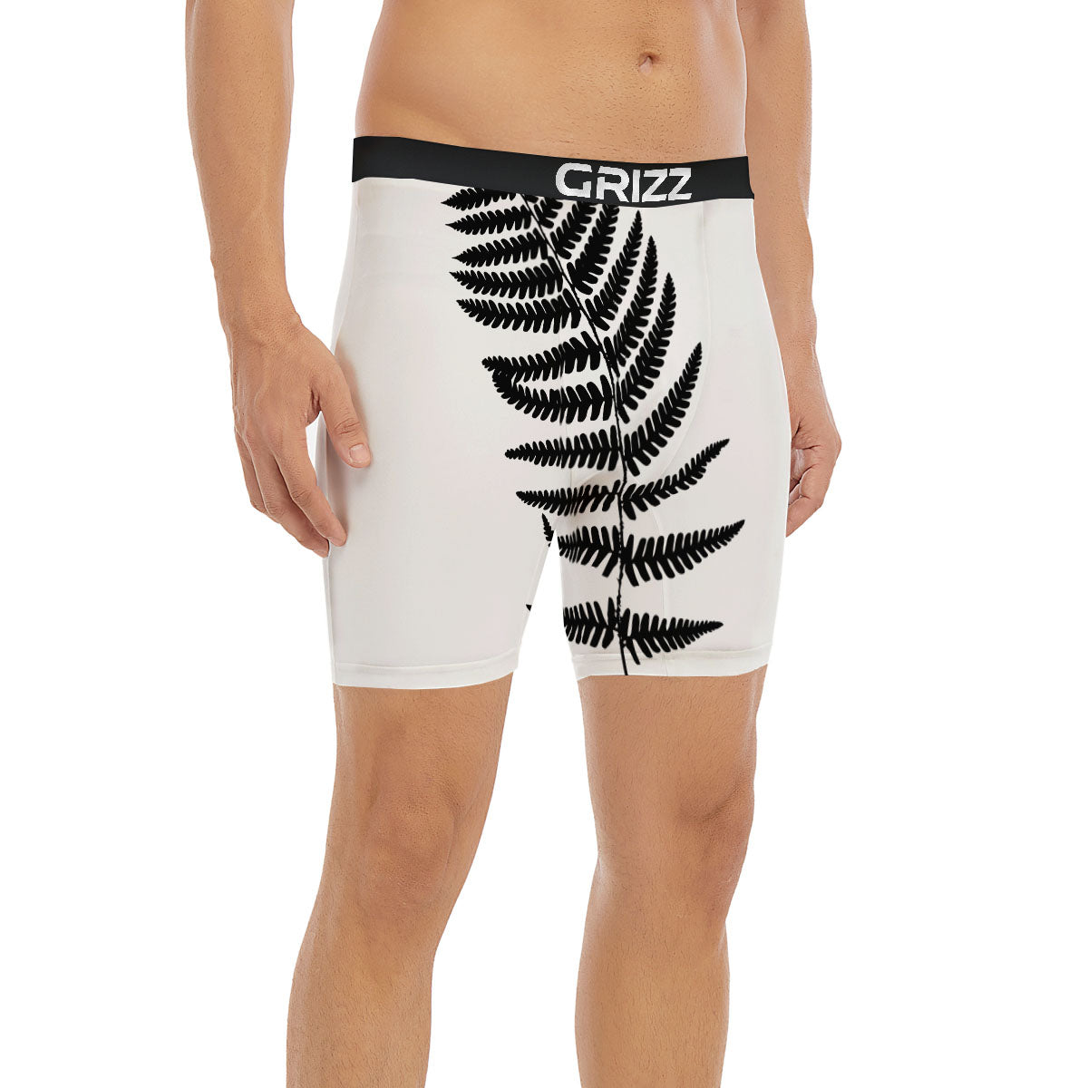 Fern Leaf White And Black Print Boxer Briefs-grizzshop