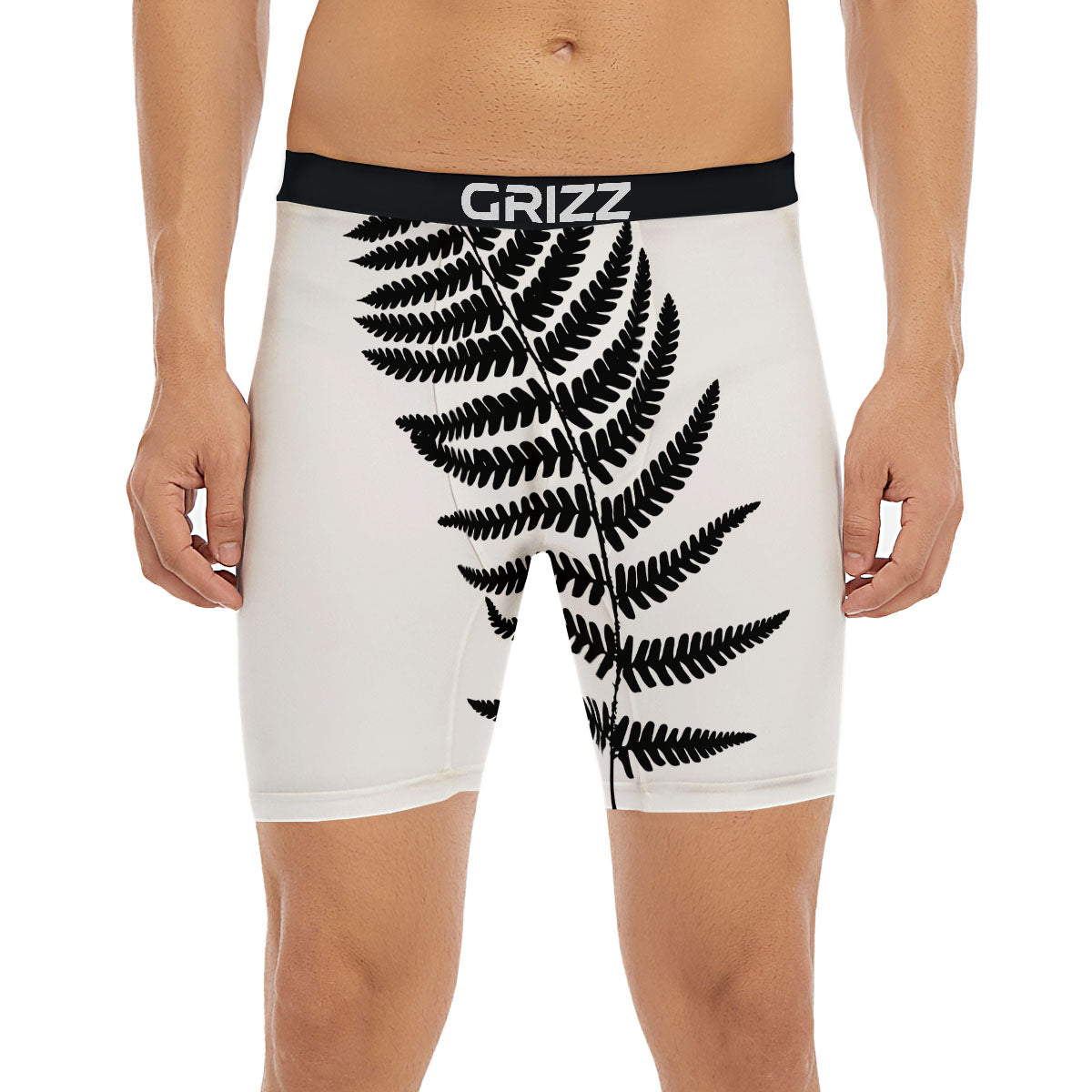 Fern Leaf White And Black Print Boxer Briefs-grizzshop