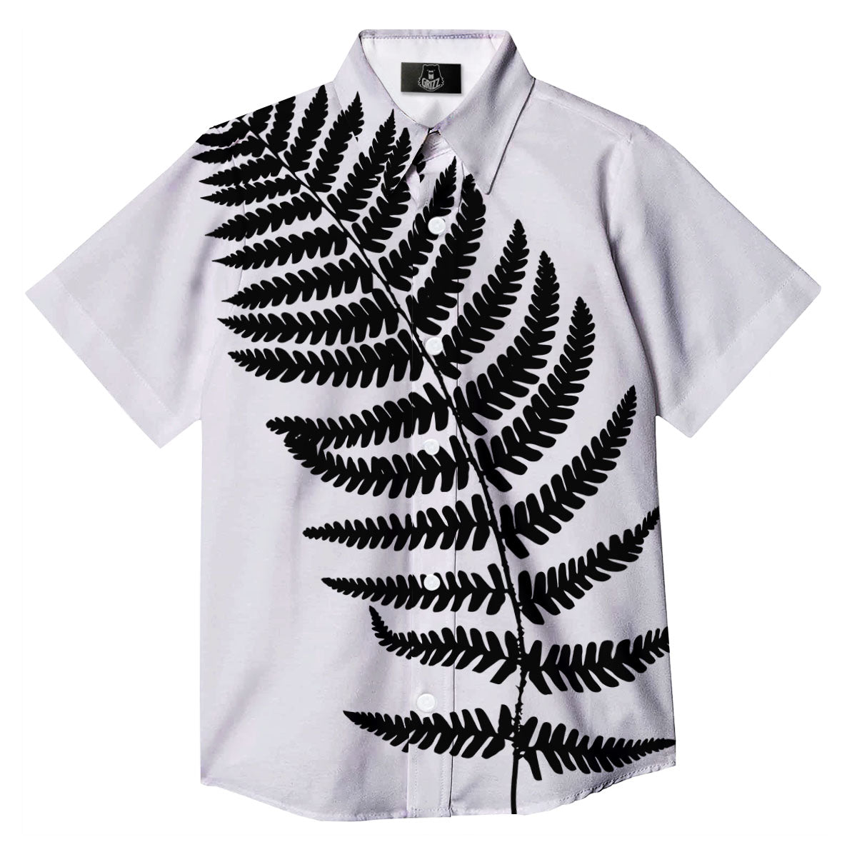 Fern Leaf White And Black Print Button Up Shirt-grizzshop