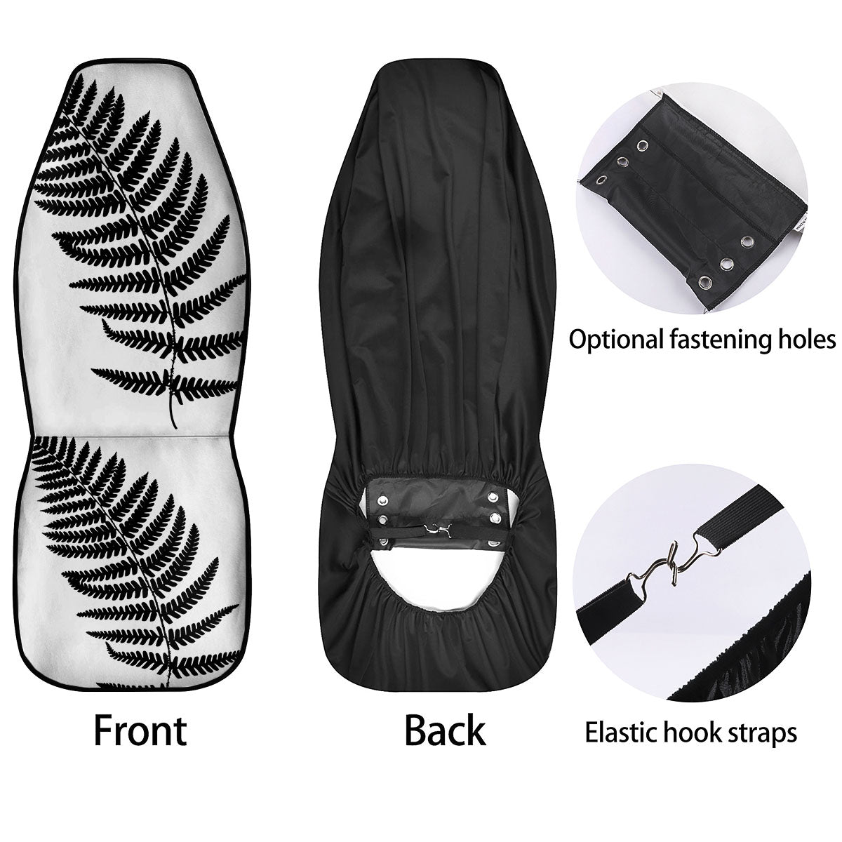 Fern Leaf White And Black Print Car Seat Covers-grizzshop