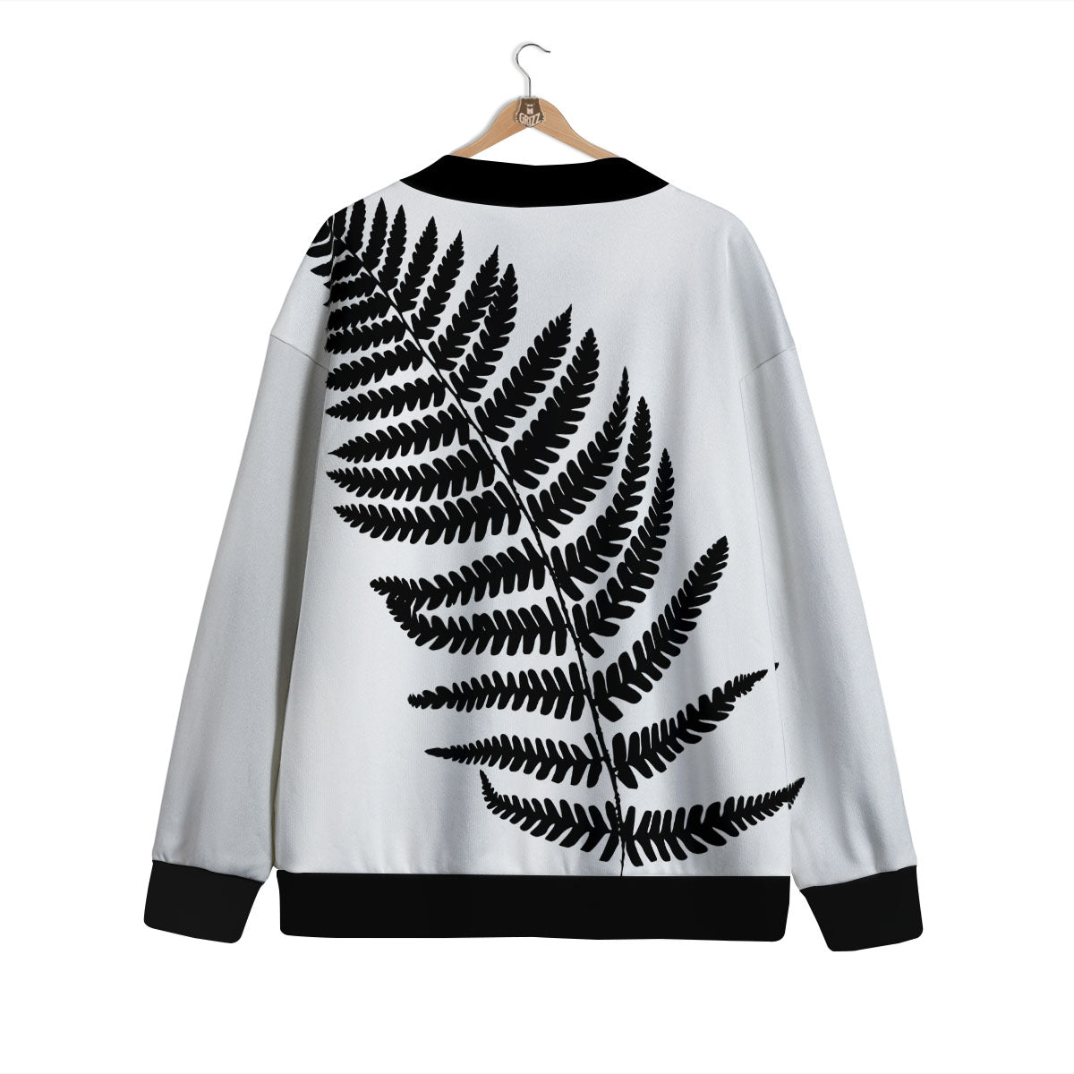 Fern Leaf White And Black Print Cardigan-grizzshop