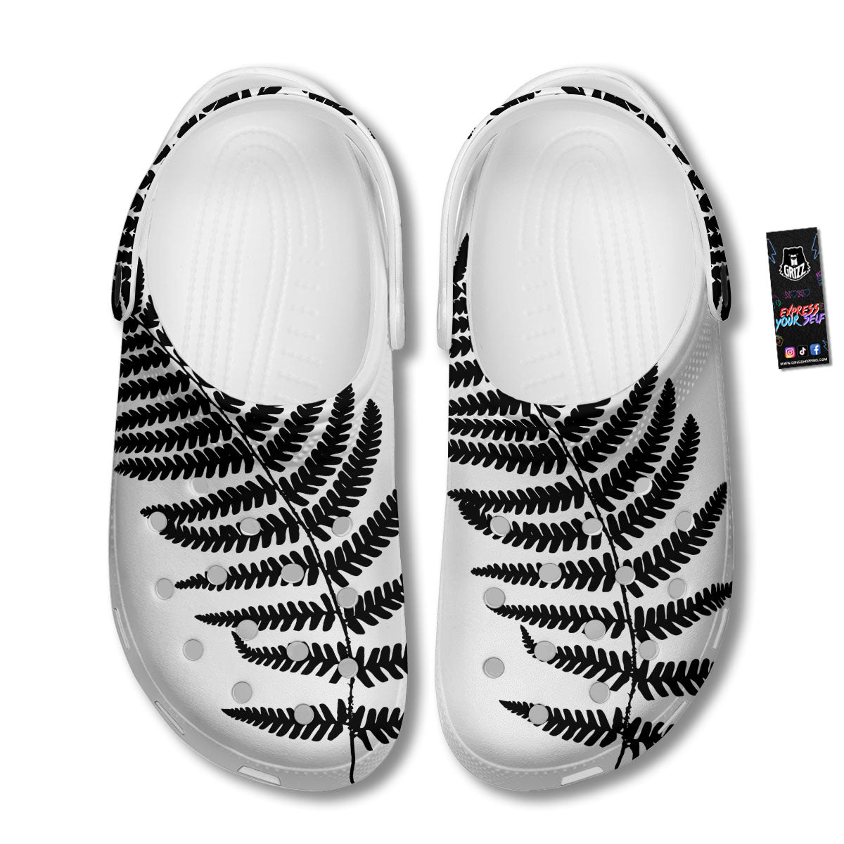 Fern Leaf White And Black Print Clog-grizzshop