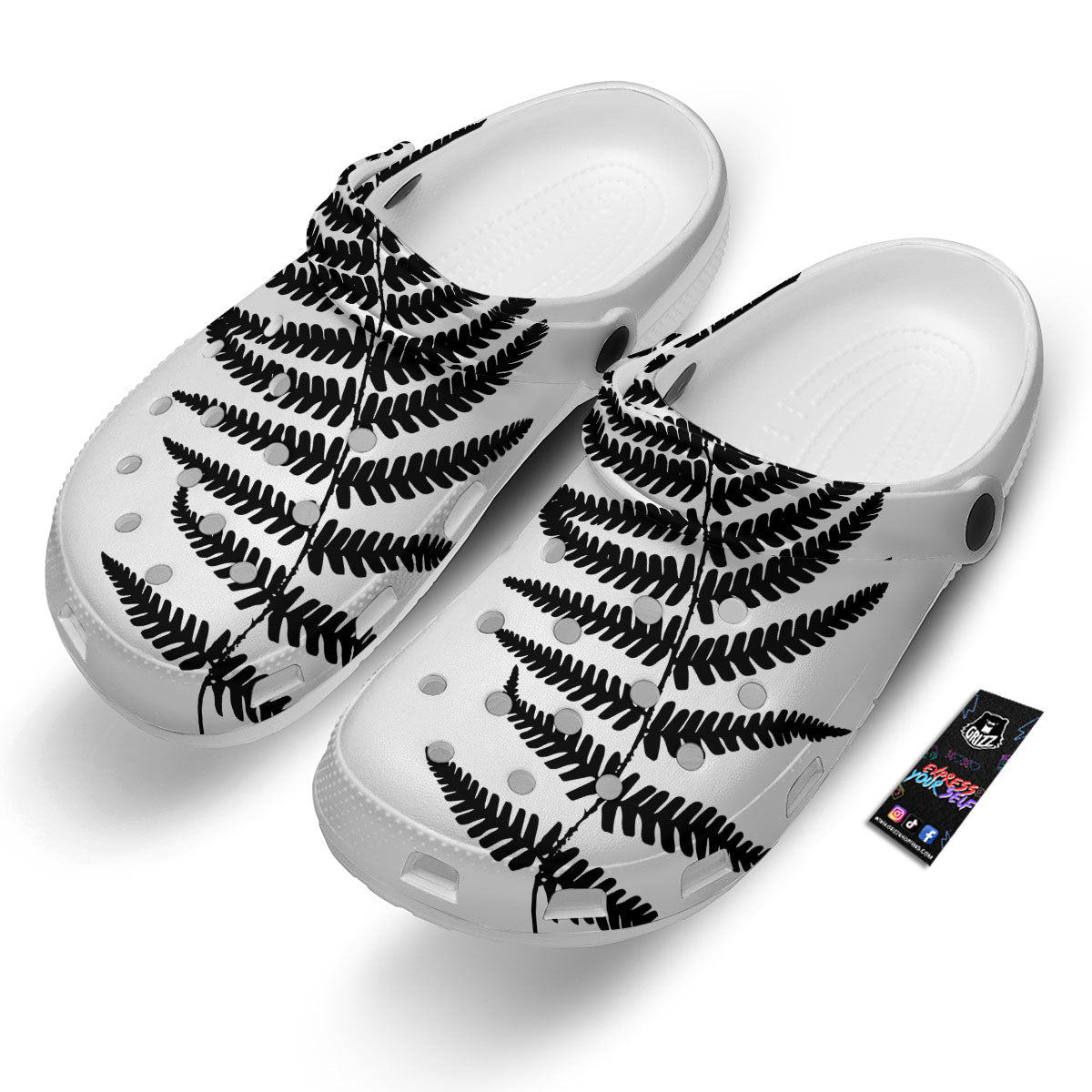 Fern Leaf White And Black Print Clog-grizzshop