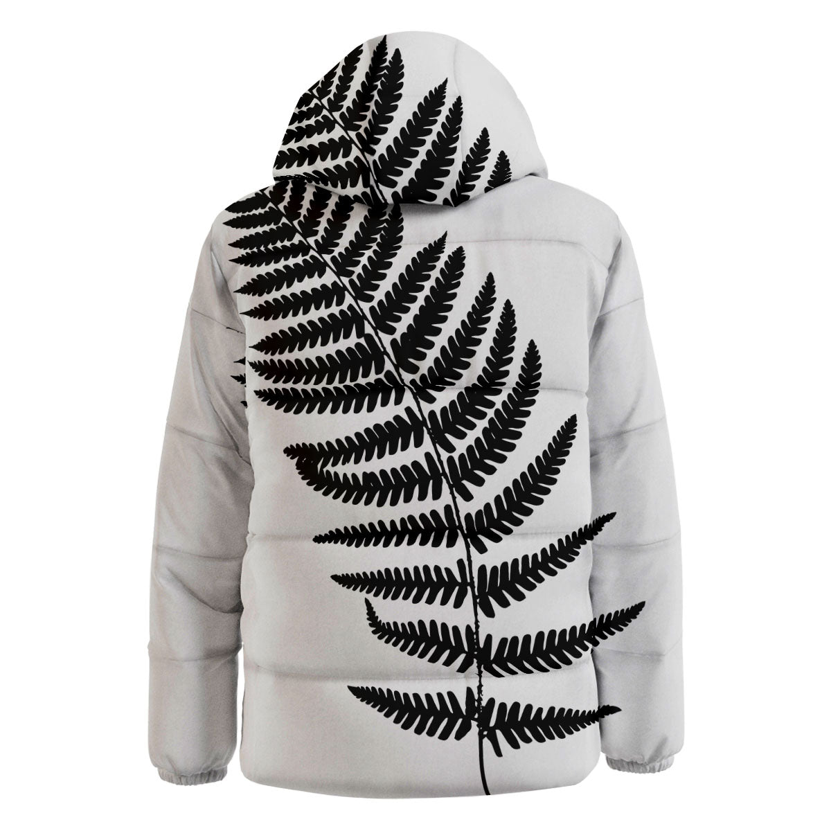 Fern Leaf White And Black Print Down Jacket-grizzshop