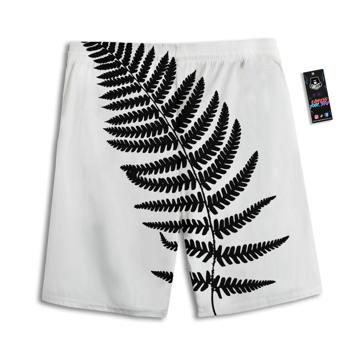Fern Leaf White And Black Print Men's Athletic Shorts