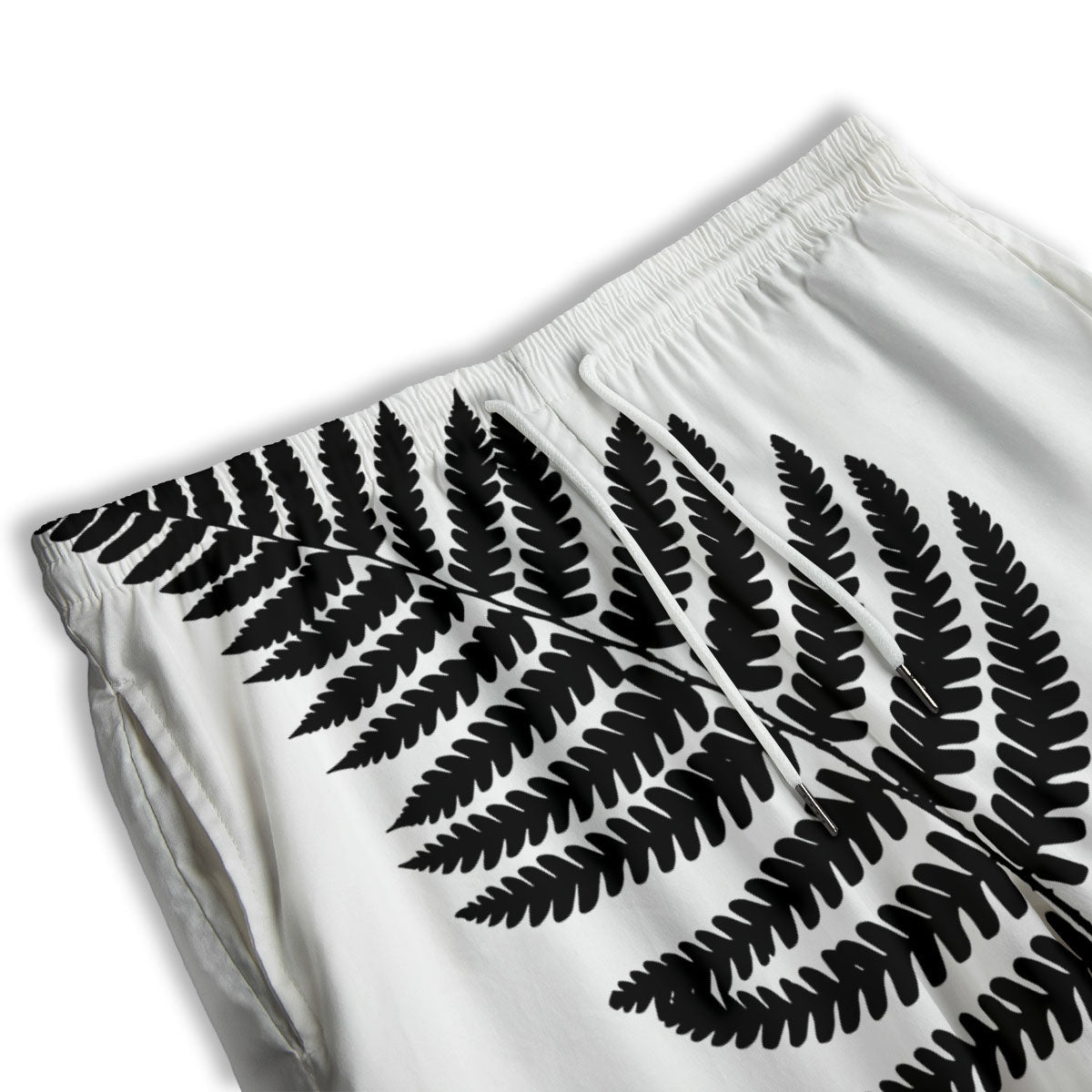 Fern Leaf White And Black Print Men's Athletic Shorts