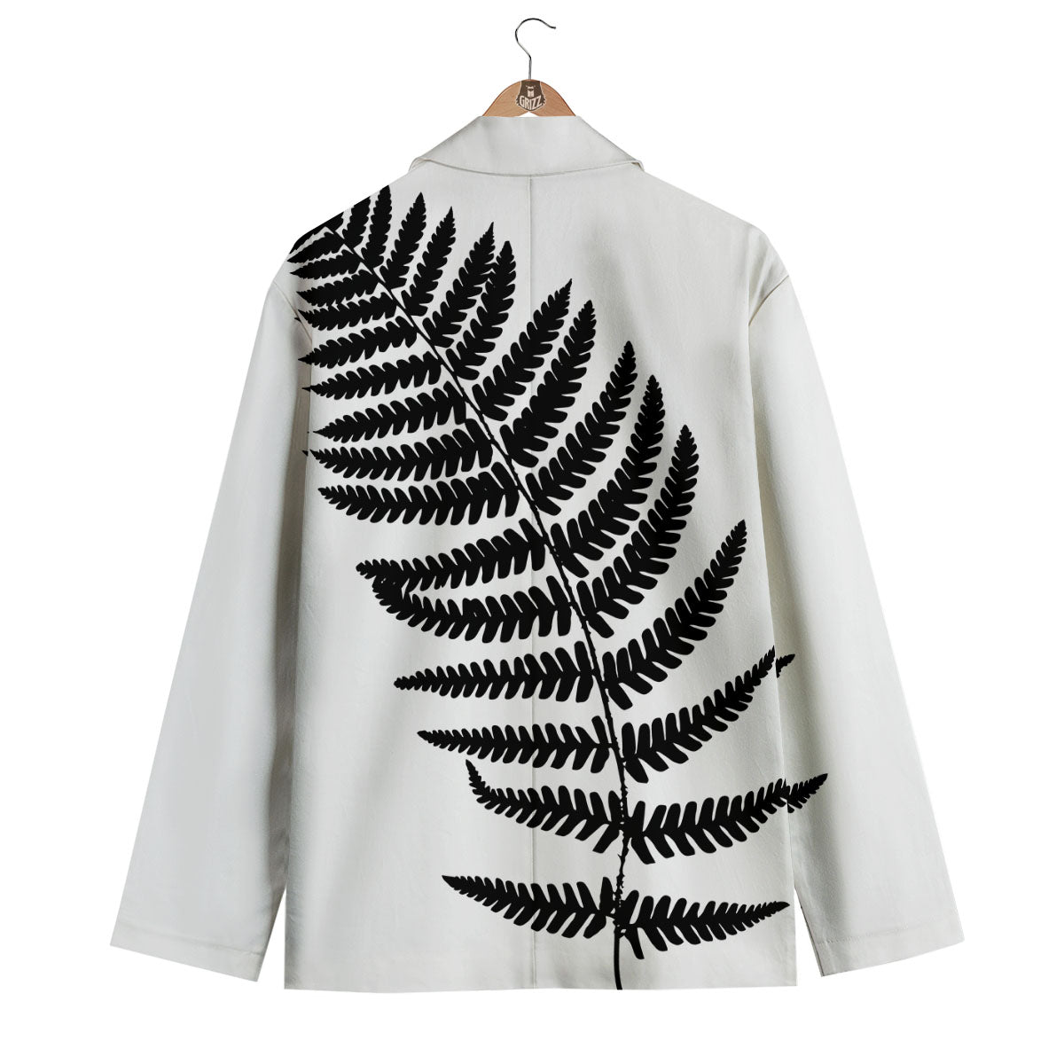Fern Leaf White And Black Print Men's Blazer-grizzshop