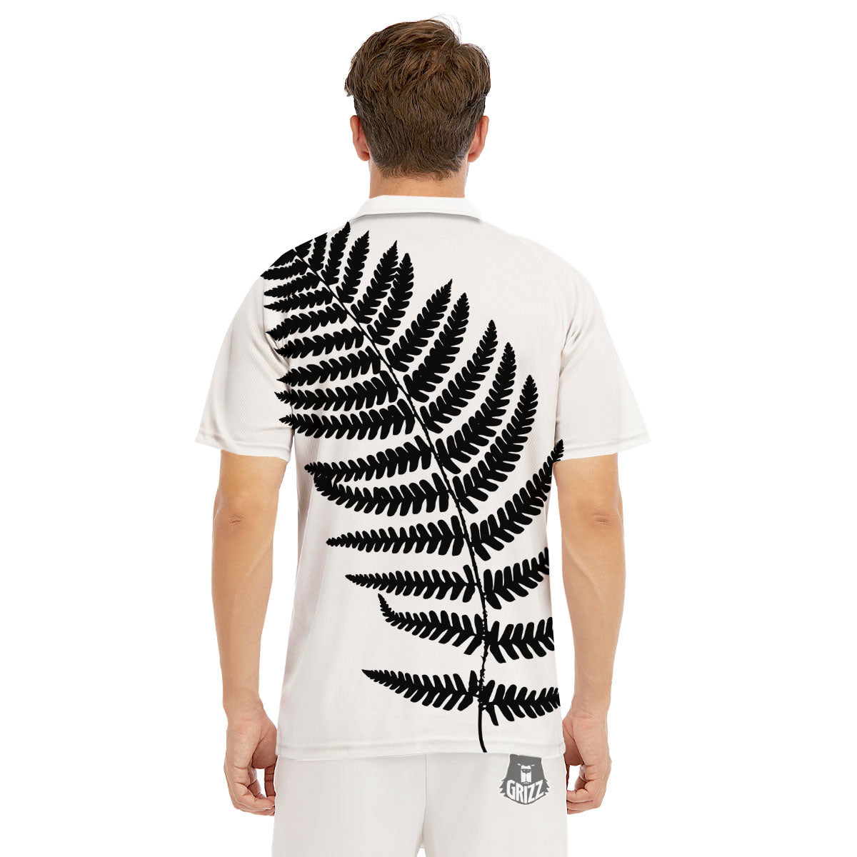 Fern Leaf White And Black Print Men's Golf Shirts-grizzshop