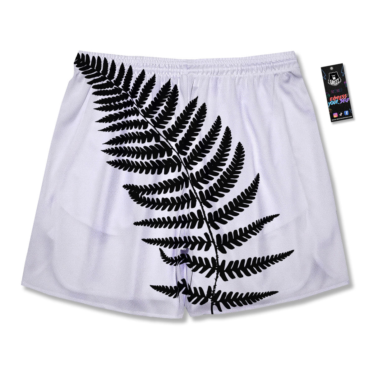 Fern Leaf White And Black Print Men's Running Shorts-grizzshop