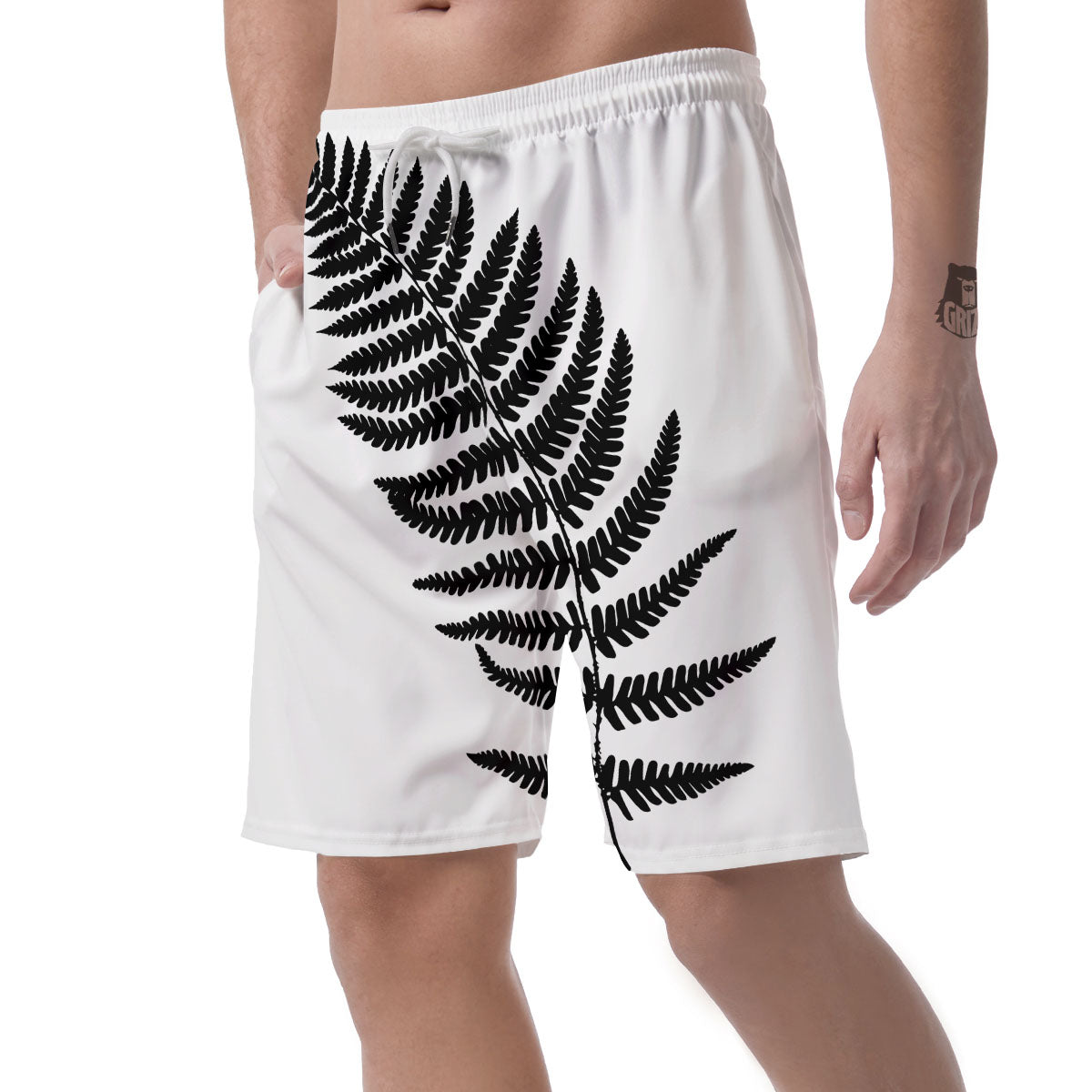 Fern Leaf White And Black Print Men's Shorts-grizzshop