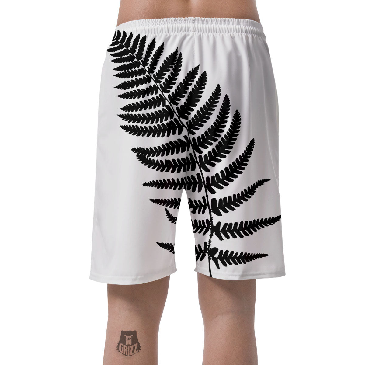 Fern Leaf White And Black Print Men's Shorts-grizzshop