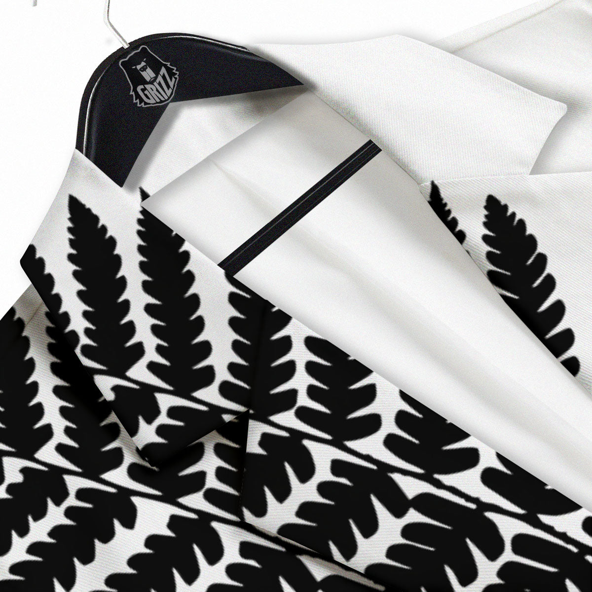 Fern Leaf White And Black Print Men's Sport Coat-grizzshop