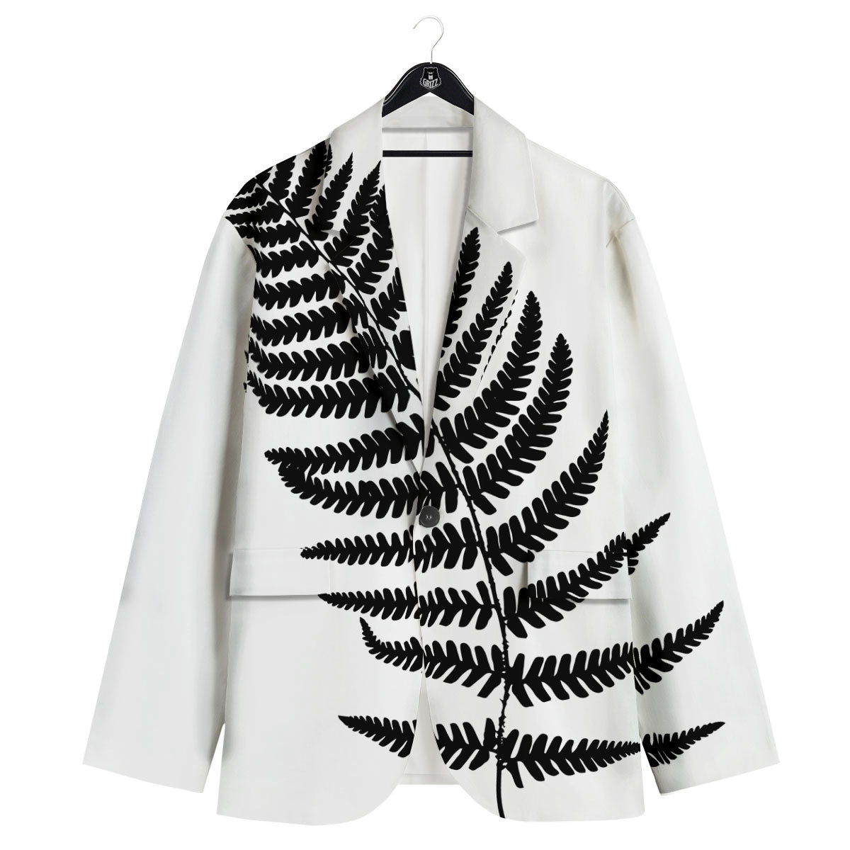 Fern Leaf White And Black Print Men's Sport Coat-grizzshop
