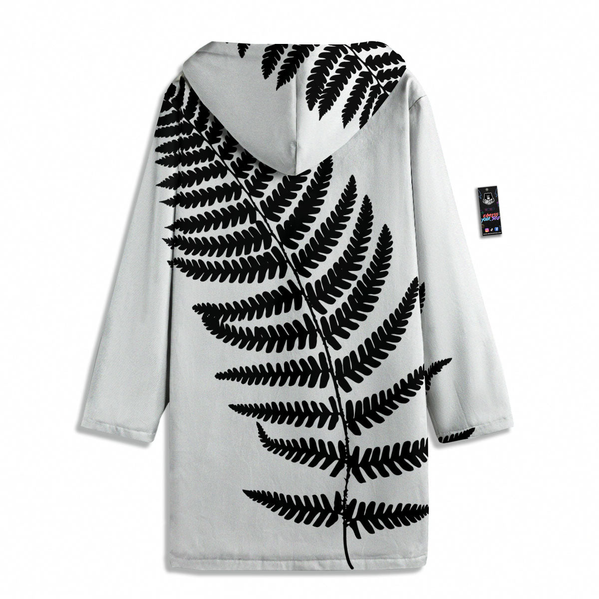Fern Leaf White And Black Print Men's Windbreaker Jacket-grizzshop