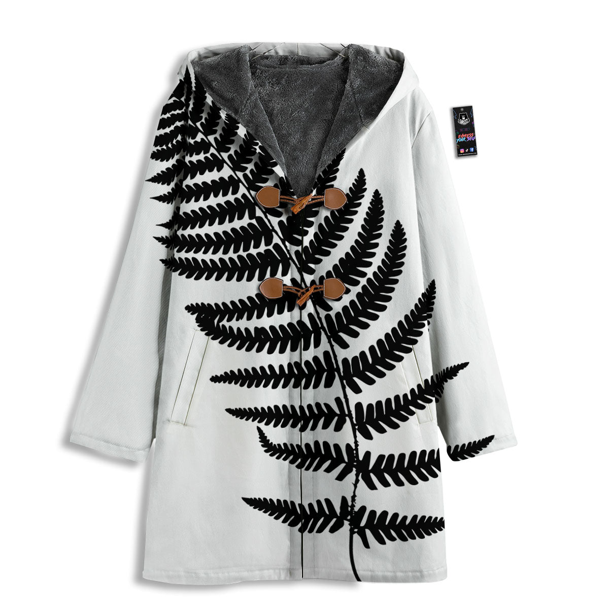 Fern Leaf White And Black Print Men's Windbreaker Jacket-grizzshop