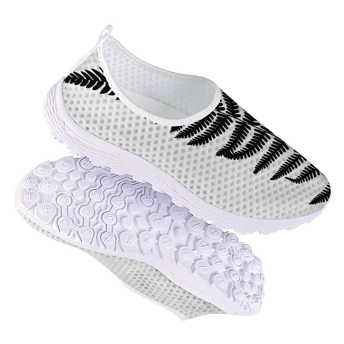Fern Leaf White And Black Print Nurse Shoes-grizzshop
