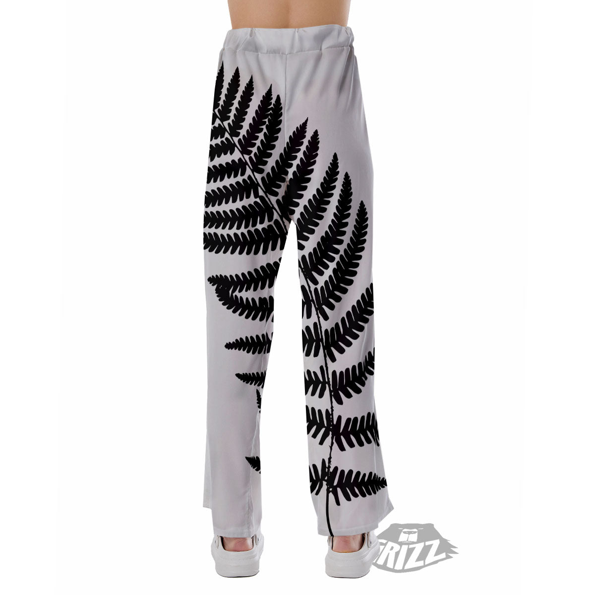 Fern Leaf White And Black Print Pajama Pants-grizzshop