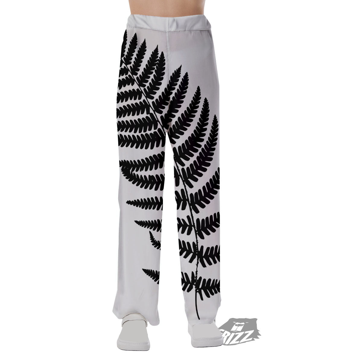 Fern Leaf White And Black Print Pajama Pants-grizzshop