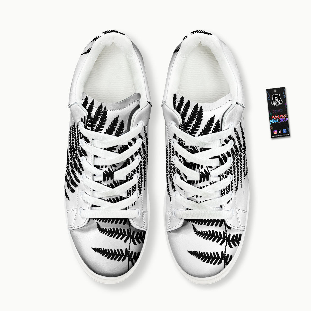 Fern Leaf White And Black Print Platform Shoes-grizzshop