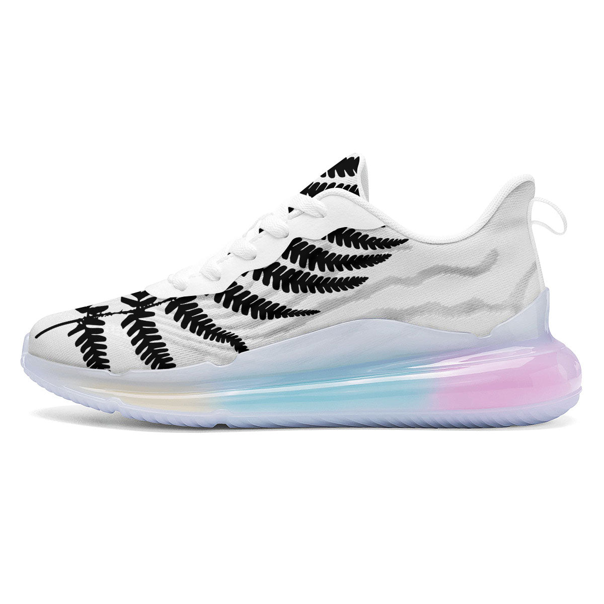 Fern Leaf White And Black Print Running Sneakers-grizzshop