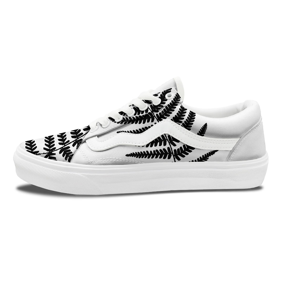 Fern Leaf White And Black Print Skate Shoes-grizzshop
