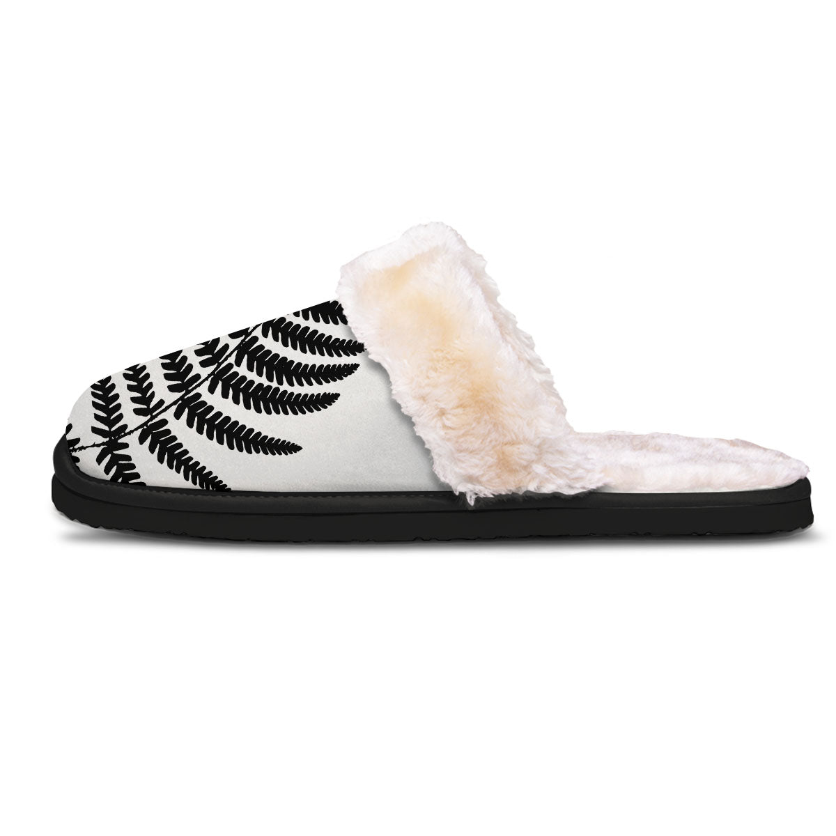 Fern Leaf White And Black Print Slippers-grizzshop