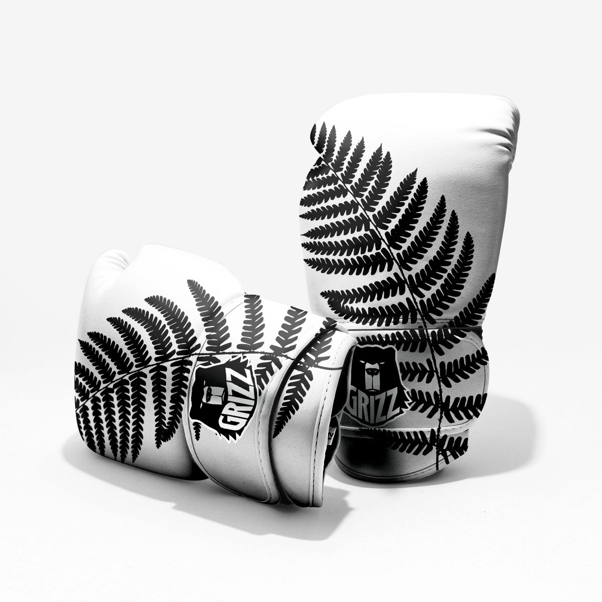 Fern Leaf White And Black Print Pro Boxing Glove