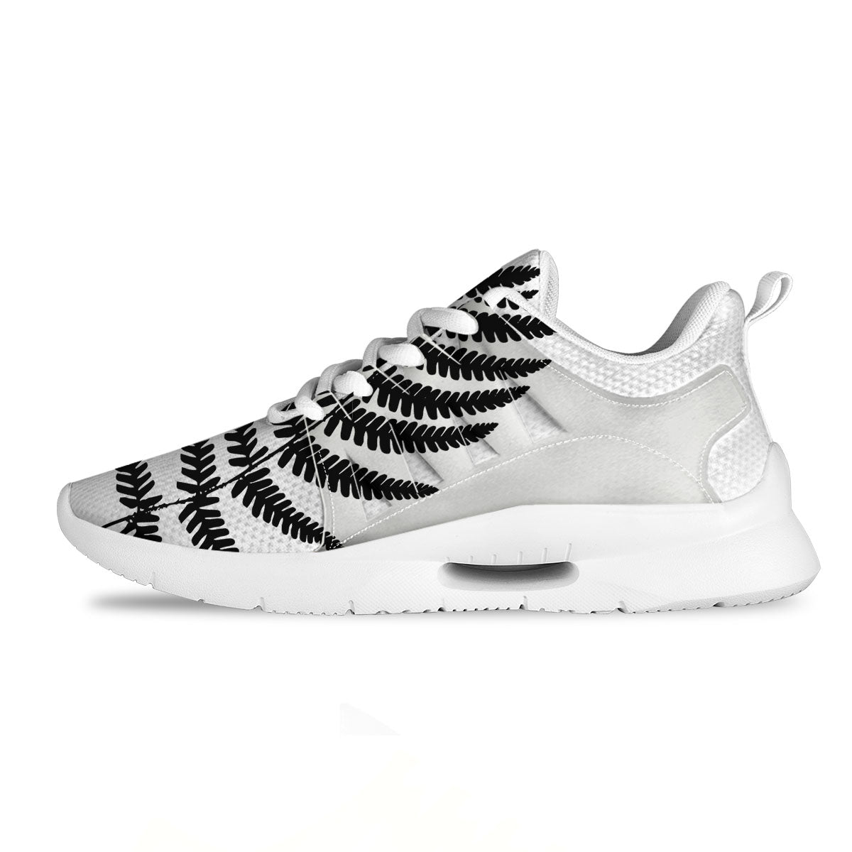 Fern Leaf White And Black Print Tennis Shoes-grizzshop
