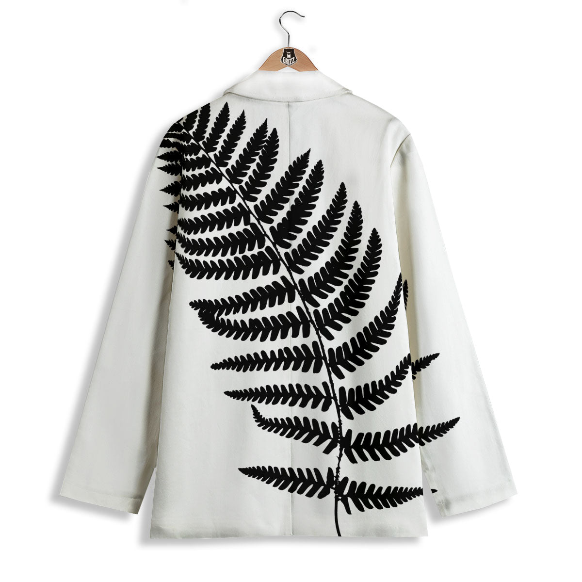 Fern Leaf White And Black Print Women's Blazer-grizzshop