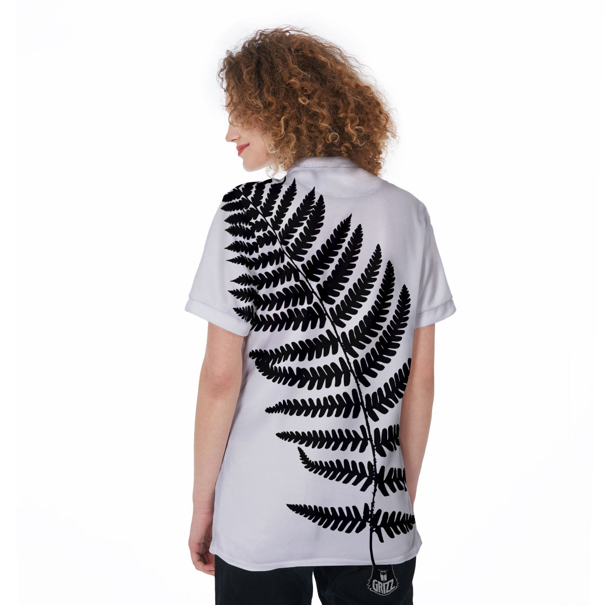Fern Leaf White And Black Print Women's Golf Shirts-grizzshop