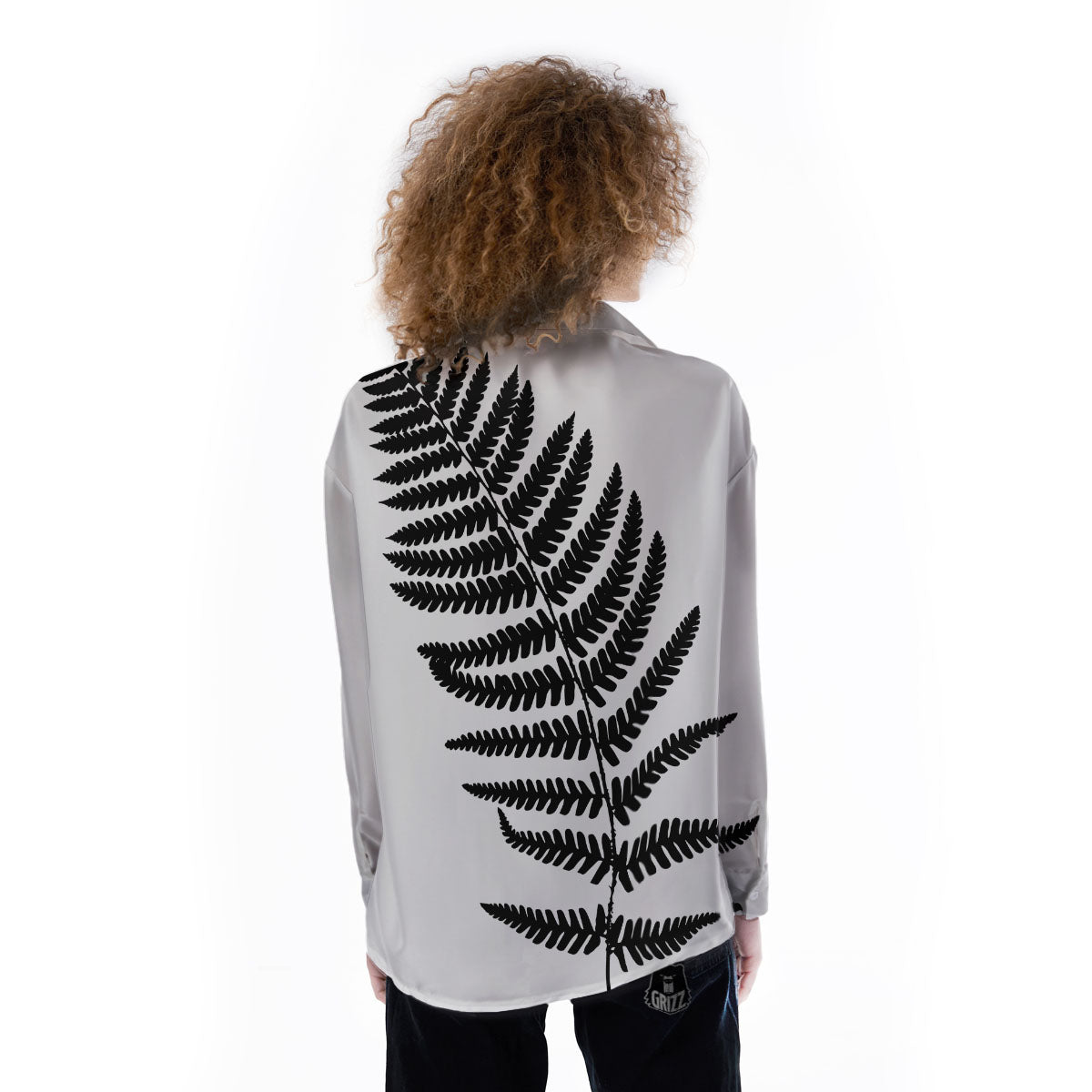Fern Leaf White And Black Print Women's Long Sleeve Shirts-grizzshop