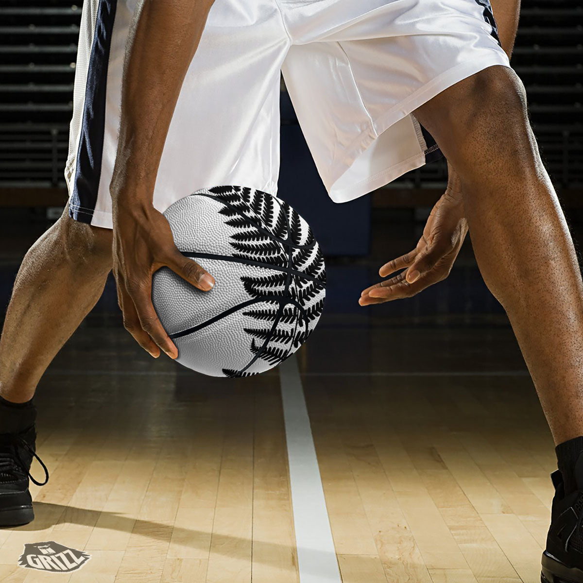 Fern Leaf White And Black Print Basketball