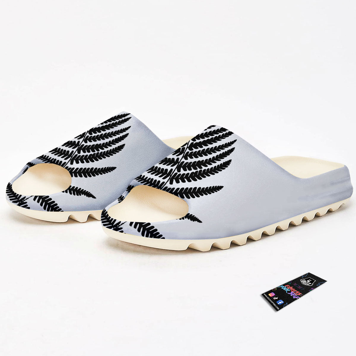 Fern Leaf White And Black Print Sandals-grizzshop