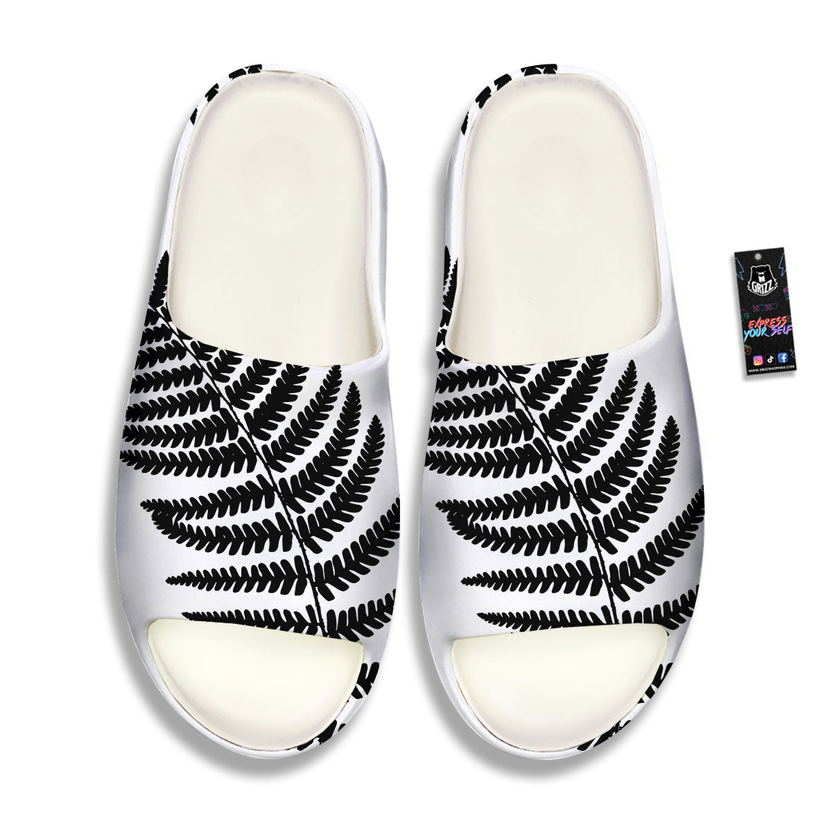 Fern Leaf White And Black Print Sandals-grizzshop