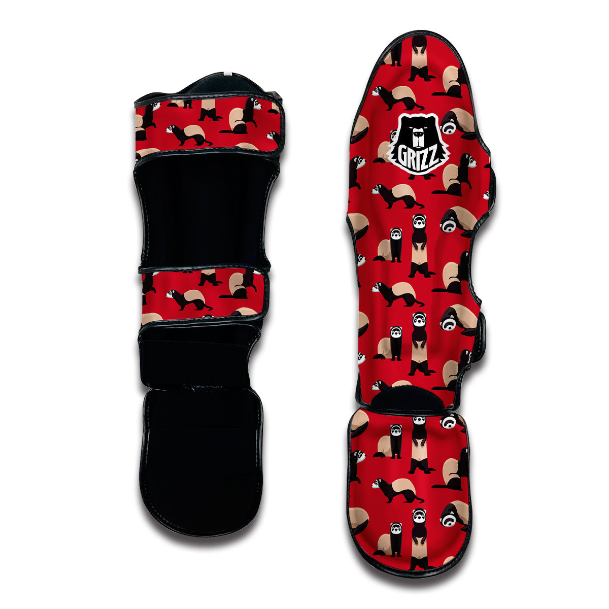 Ferret Red Print Pattern Muay Thai Shin Guards-grizzshop