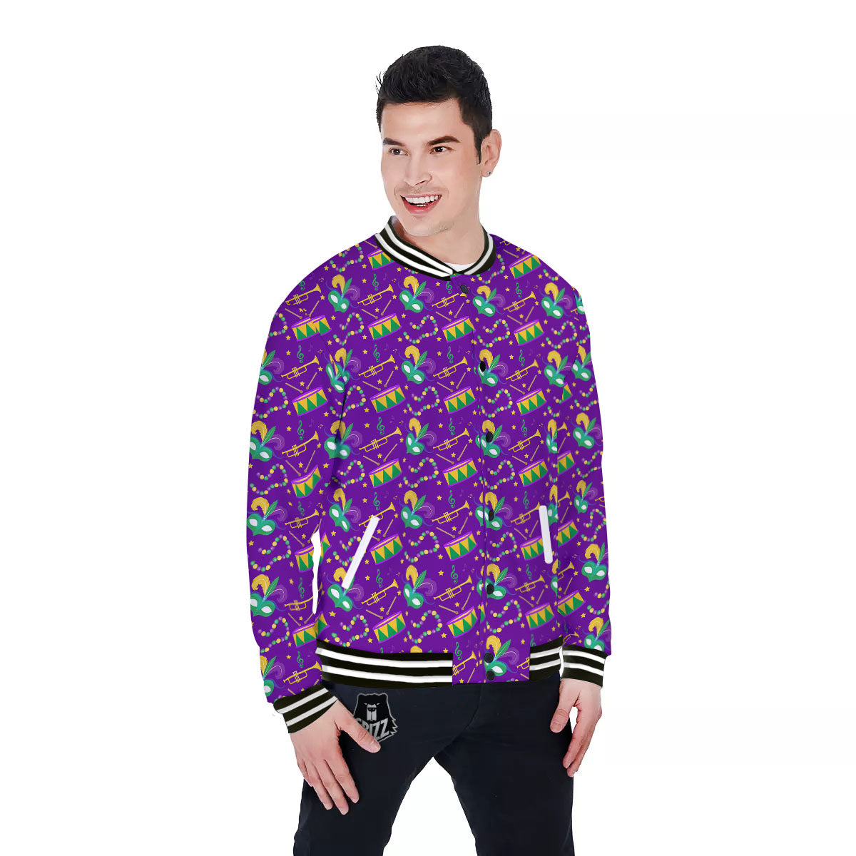 Festival Mardi Gras Print Pattern Baseball Jacket-grizzshop