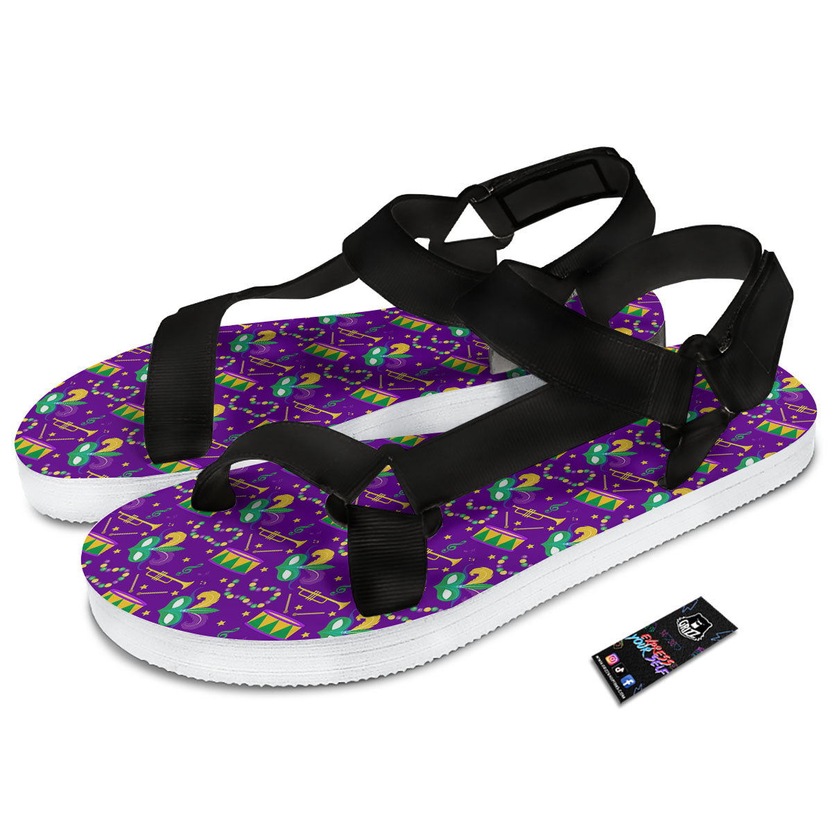 Festival Mardi Gras Print Pattern Black Open Toe Sandals-grizzshop